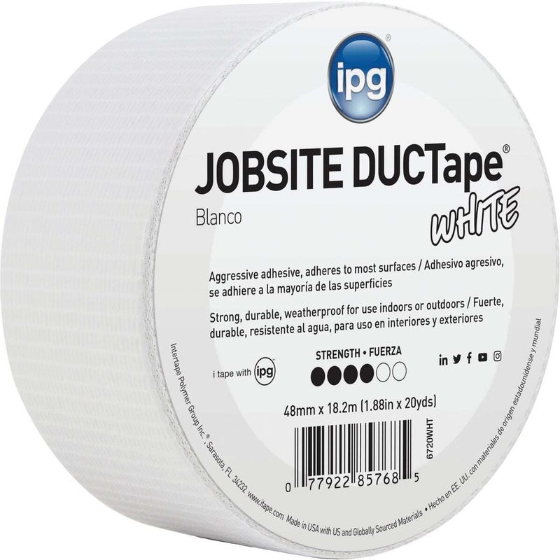 IPG 6720WHT JobSite DUCTape, Colored Duct Tape, 1.88" x 20 yd, White (Single Roll) - Image 3